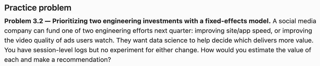Practice problem: prioritizing two engineering investments with a fixed-effects model