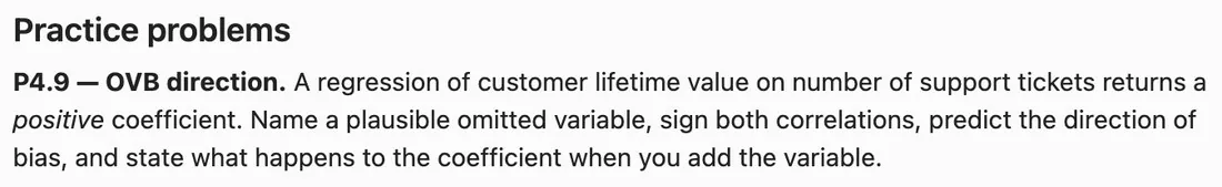Practice problem: omitted variable bias direction